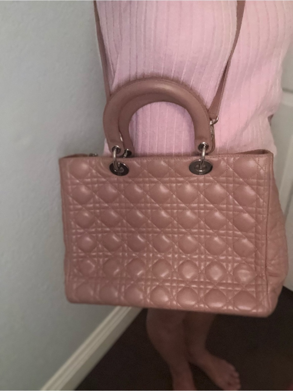 Christian Dior Large LADY DIOR Bag Pristine in Powder Pink Lambskin 💖 - Picture 13 of 14